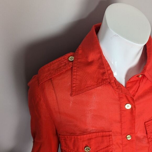 Tory Burch Red sheer blouse fitted military style size 0 - Picture 7 of 7